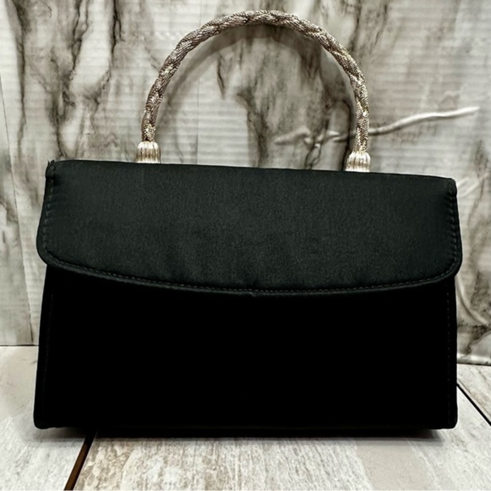 Vintage Black Clutch Braided Silver Handle Mini Change Purse Classic Petite